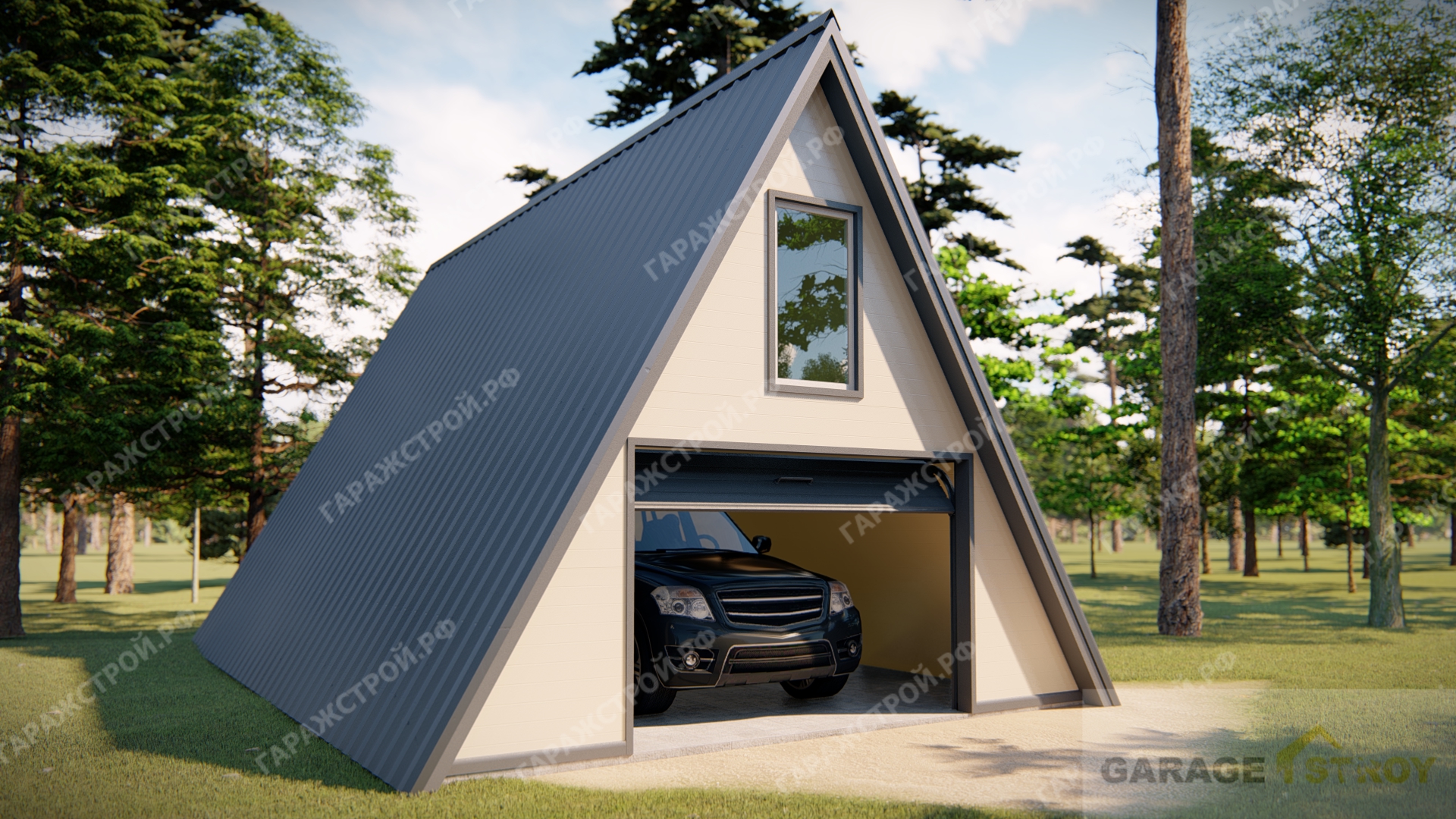 Гараж в стиле A-frame из сэндвич-панелей 12*6м. Гараж из сэндвич-панелей -  ГаражСтрой.рф